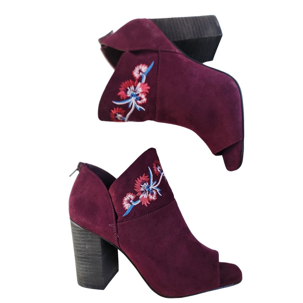 NEW Carlos by Carlos Santana Talana Syrah Peep-Toe Booties 8.5M Burgundy Floral